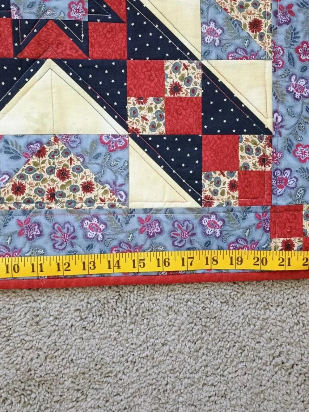 ❤️RED BLUE TAN GOLD QUILT STAR WALLHANGINGS (SET OF 2) AMERICANA PATRIOTIC